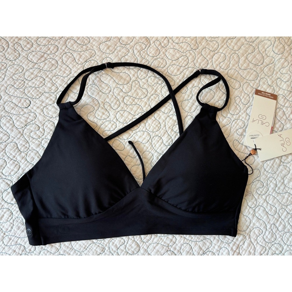 CALIA Triangle Bikini Top Pure Black Womens Medium